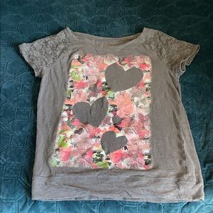 3 for $20 Justice Gray glittery Shirt with lace fingerless gloves 80s style